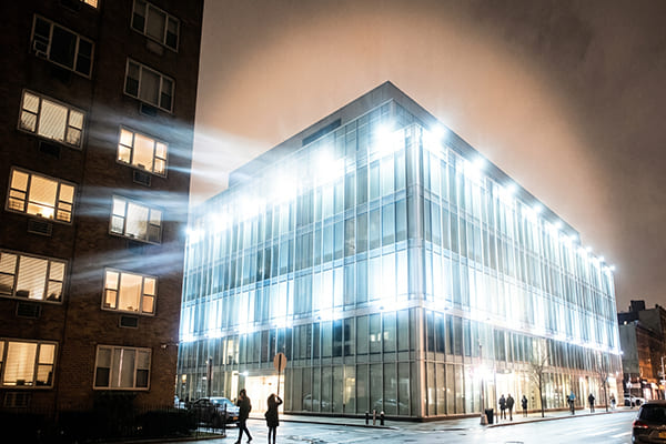 Example of light pollution from a poorly designed facade